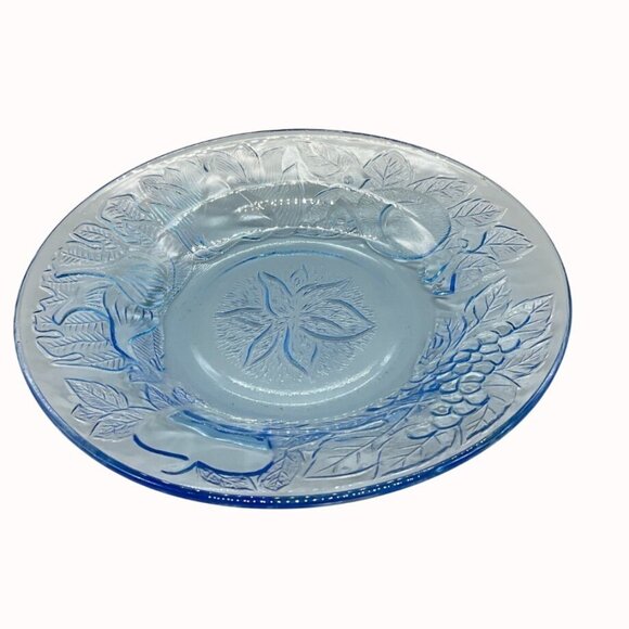KIG Ice Blue Glass Plates Set Of 4 VTG Fruit Embossed Decorative Trinket Dish - Picture 3 of 10